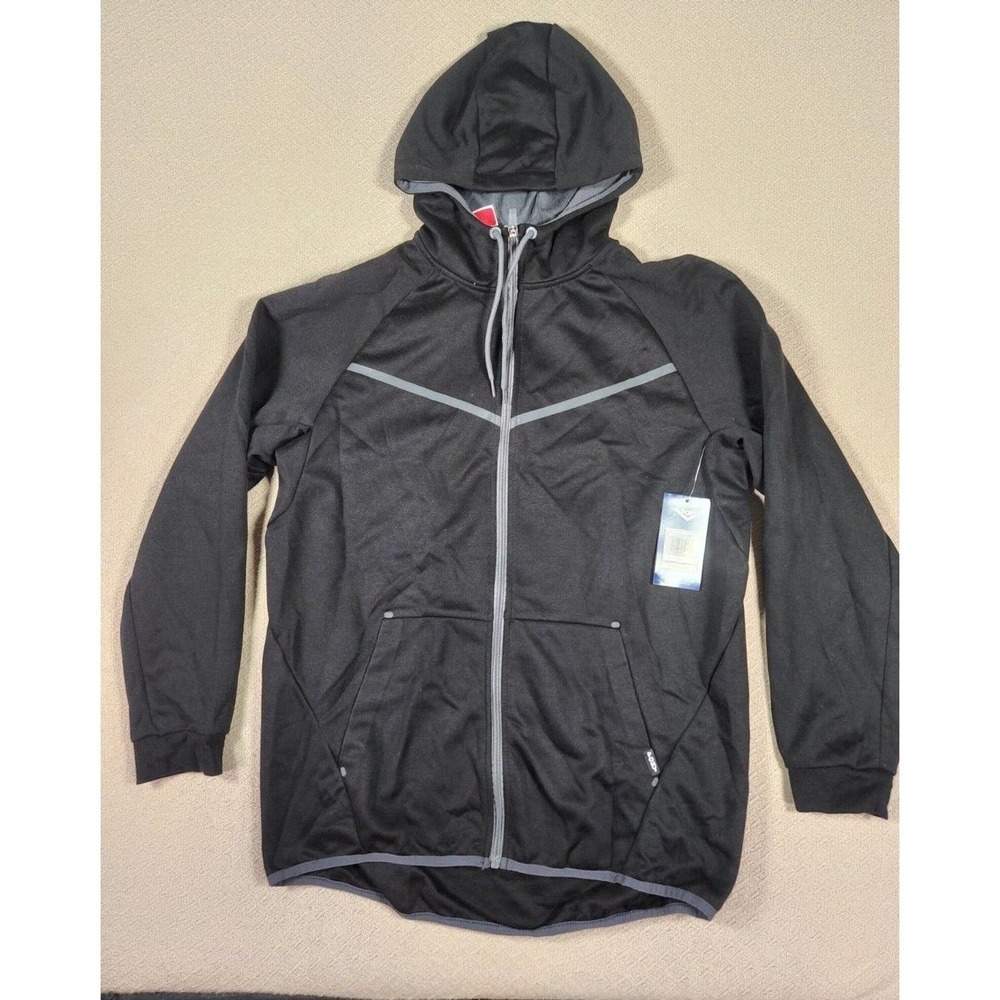 PONY Sweater Mens Large L Full Zip Mock Neck Black Polyester Pockets Hoodie NWT